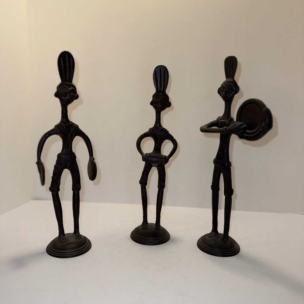 Set of Three Black Metal Musicians Figures Made in India